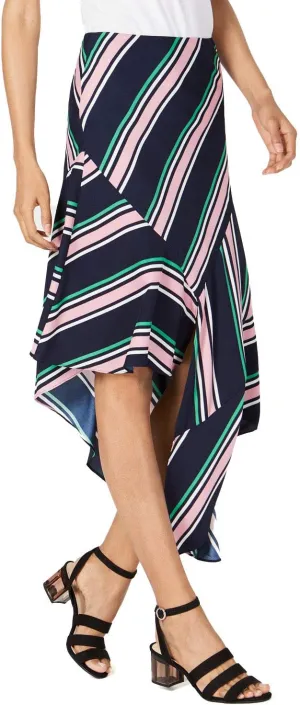 bar III Womens Striped Asymmetrical Skirt, Multicoloured, 6