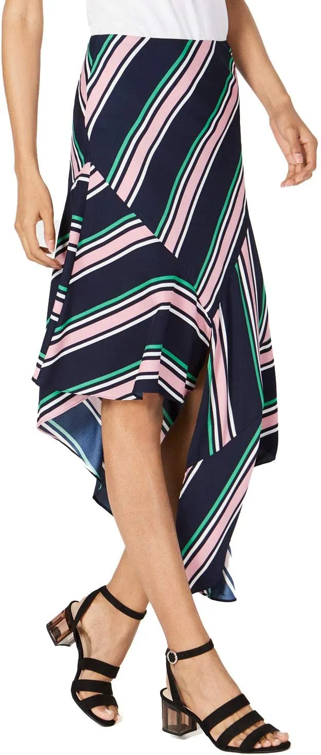 bar III Womens Striped Asymmetrical Skirt, Multicoloured, 6