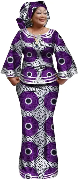 BAZINRICHE Women African Dresses Clothing Ankara Bazin Riche Dress Womens Skirts Set Print Dashiki Top with Headscarf