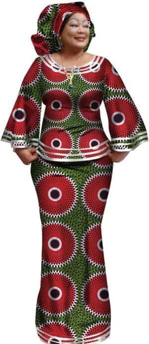 BAZINRICHE Women African Dresses Clothing Ankara Bazin Riche Dress Womens Skirts Set Print Dashiki Top with Headscarf