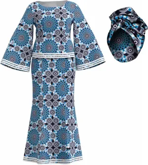BAZINRICHE Women African Dresses Clothing Ankara Bazin Riche Dress Womens Skirts Set Print Dashiki Top with Headscarf