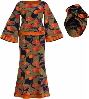 BAZINRICHE Women African Dresses Clothing Ankara Bazin Riche Dress Womens Skirts Set Print Dashiki Top with Headscarf