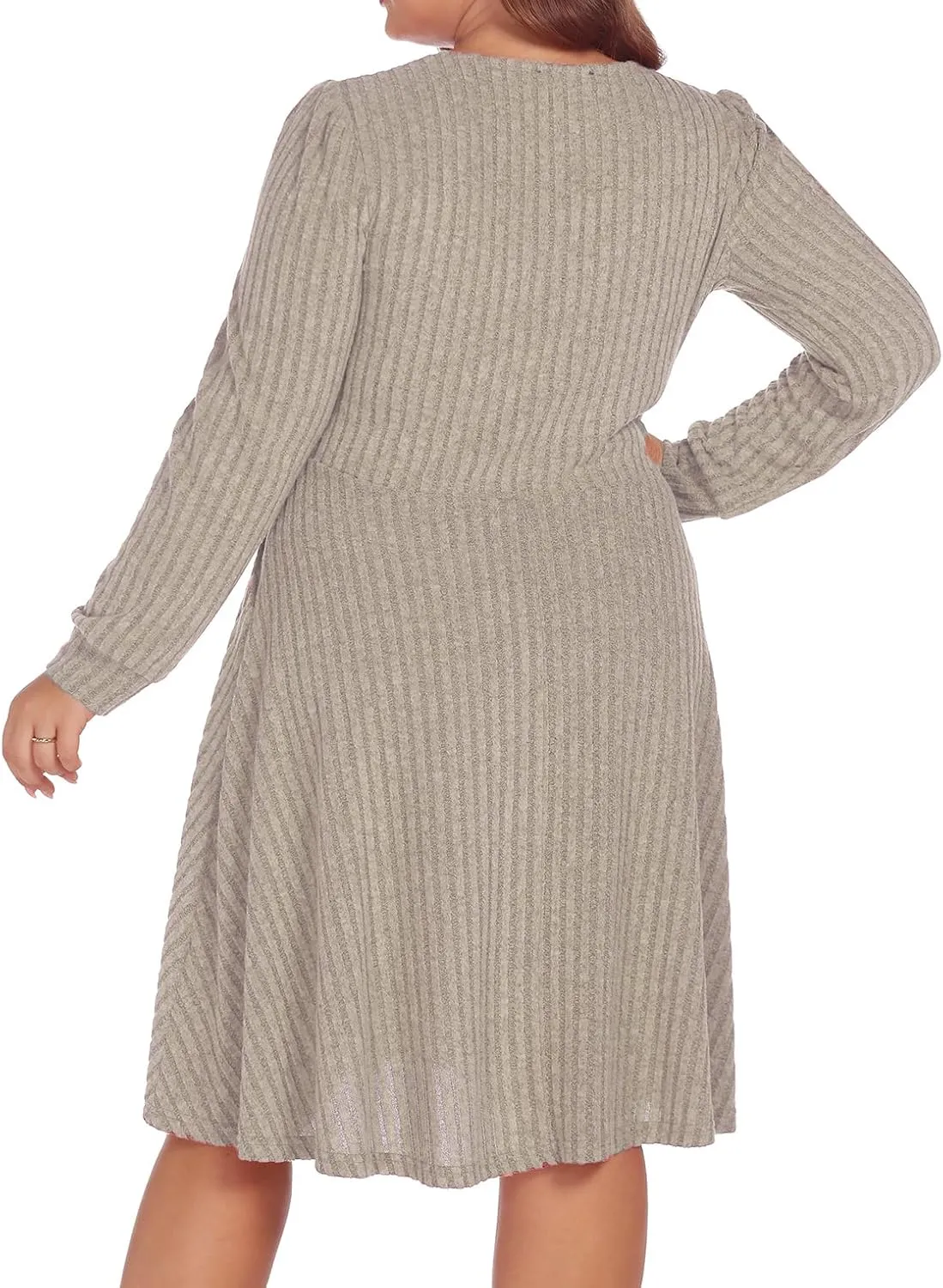 BEDOAR Plus Size Square-Neck Dress Long Sleeve Stretchy Comfy Casual Fall/Winter Dress with Pockets