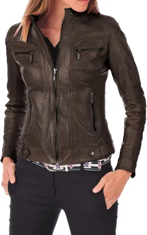 Benjer Skins Women's Leather Jacket Stylish Motorcycle Biker Genuine Lambskin 19