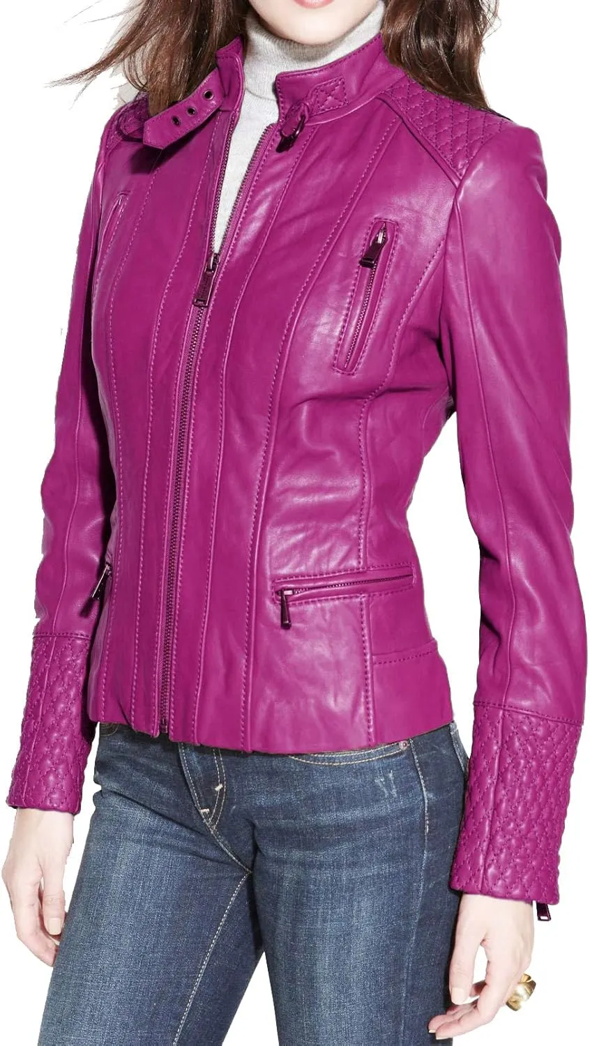 Benjer Skins Women's Leather Jacket Stylish Motorcycle Biker Genuine Lambskin 31