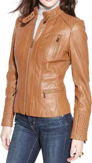 Benjer Skins Women's Leather Jacket Stylish Motorcycle Biker Genuine Lambskin 31