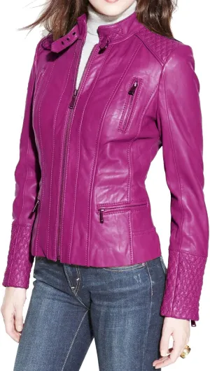 Benjer Skins Women's Leather Jacket Stylish Motorcycle Biker Genuine Lambskin 31
