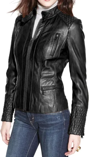 Benjer Skins Women's Leather Jacket Stylish Motorcycle Biker Genuine Lambskin 31