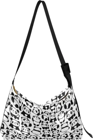 Black White Cute Pandas Leather Women Purse Hobo Large Crossbody Purses Unique Animal Print Purse Women Bag