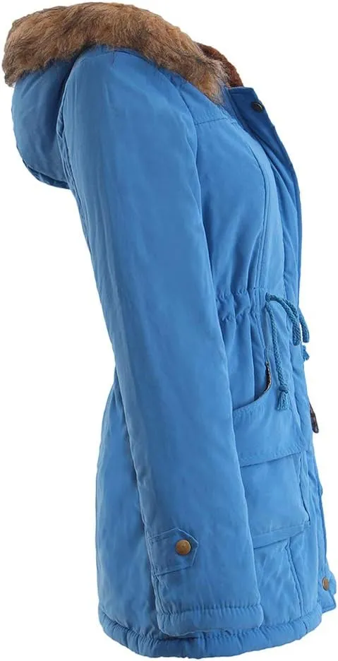 BOFETA Womens Solid Thickened Hooded Jackets Drawstring Zipper Warm Coats With Inner Fur Lined