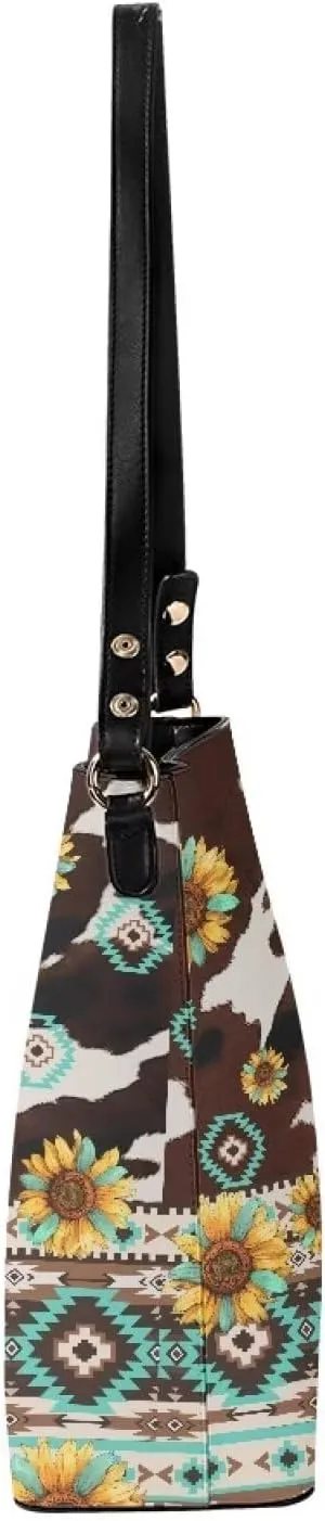 Bucket Bag for Women Western Shoulder Purses Boho Aztec Satchel with Detachable Strap and Magnetic Snap