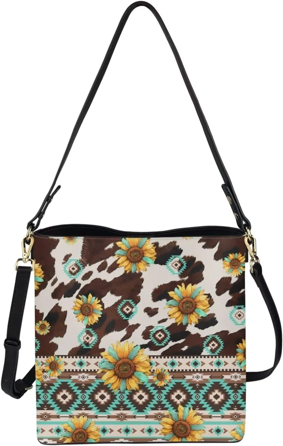 Bucket Bag for Women Western Shoulder Purses Boho Aztec Satchel with Detachable Strap and Magnetic Snap