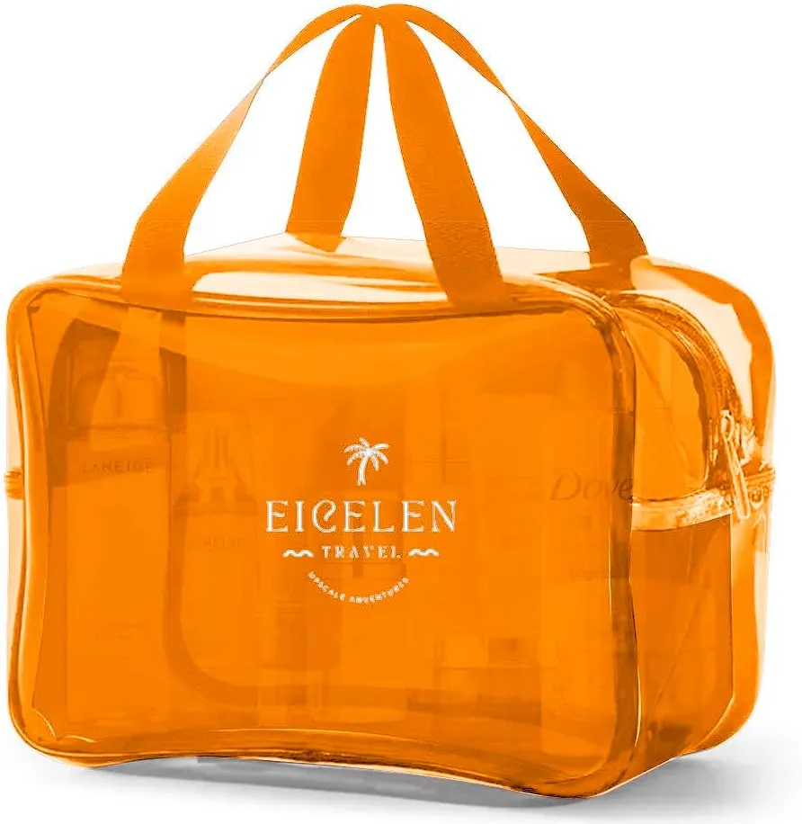 Candy Color Jelly Toiletry Bag, Clear Cosmetic Pouch, Makeup Storage, TSA Approved (Orange), Carry-on 10 inches, QA--001