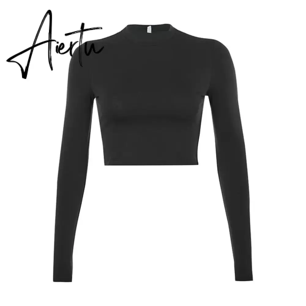 Casual Solid O-Neck Long Sleeve Crop Top Women Pullover Side Drawstring Sweatshirt Ruched White T-Shirt Tee Shirt Women Clothing