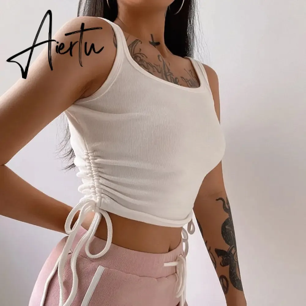 Casual Solid O-Neck Long Sleeve Crop Top Women Pullover Side Drawstring Sweatshirt Ruched White T-Shirt Tee Shirt Women Clothing