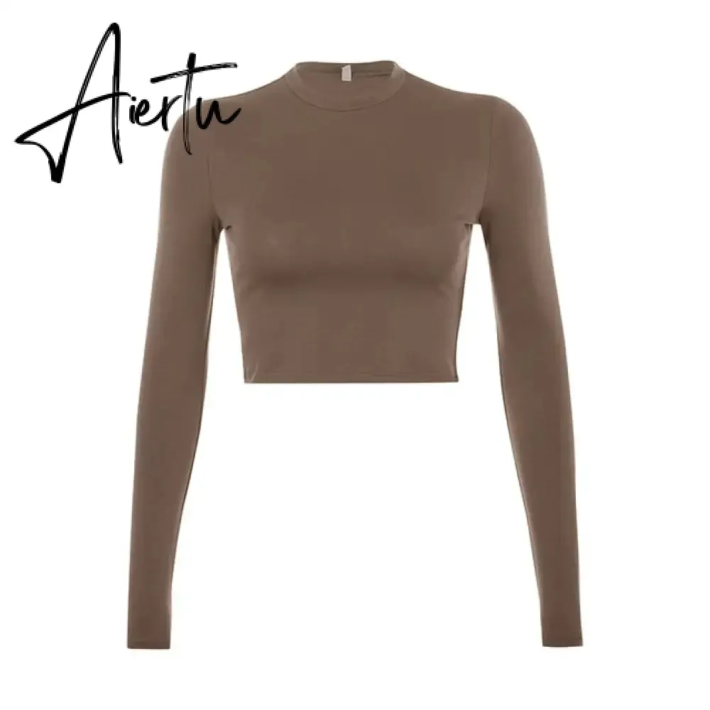 Casual Solid O-Neck Long Sleeve Crop Top Women Pullover Side Drawstring Sweatshirt Ruched White T-Shirt Tee Shirt Women Clothing