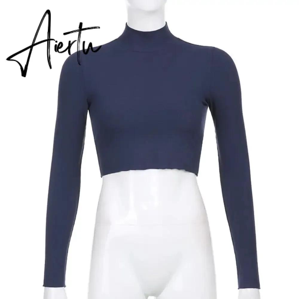 Casual Solid O-Neck Long Sleeve Crop Top Women Pullover Side Drawstring Sweatshirt Ruched White T-Shirt Tee Shirt Women Clothing