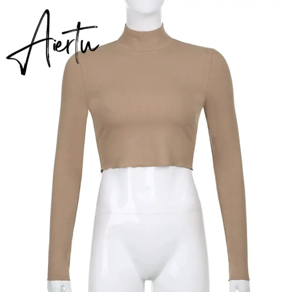 Casual Solid O-Neck Long Sleeve Crop Top Women Pullover Side Drawstring Sweatshirt Ruched White T-Shirt Tee Shirt Women Clothing