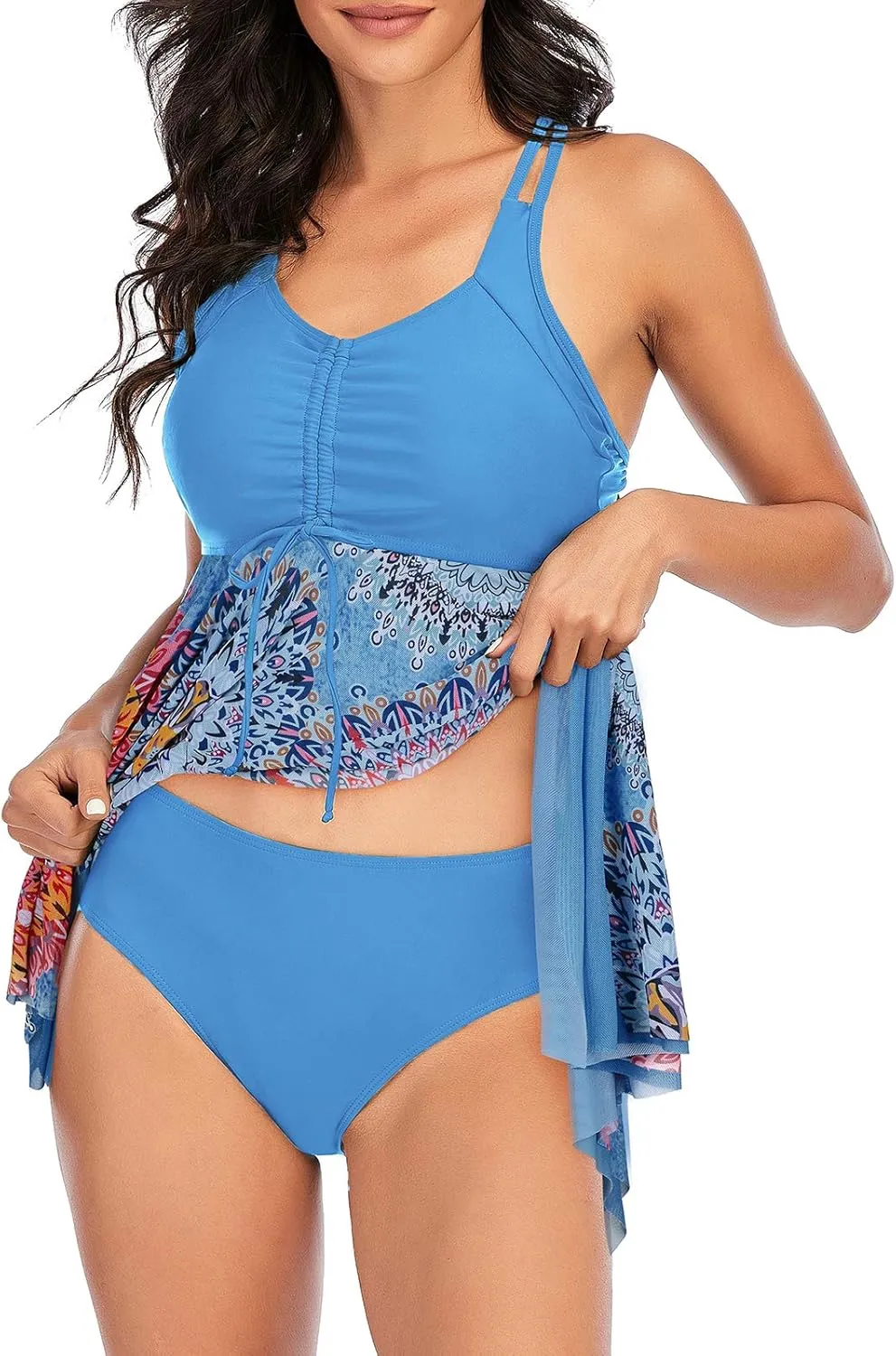 Century Star 2025 Womens Tankini Swimsuits Tummy Control 2 Piece Tankini Bathing Suit Dress with Shorts Modest Swimwear
