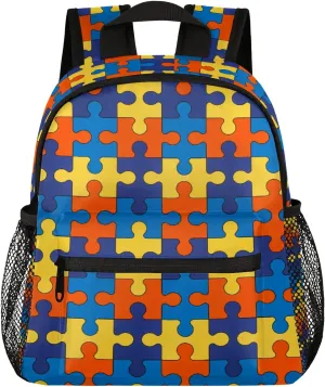 cfpolar Autism Awareness Backpack Colorful Jigsaws Pattern Waterproof 12 In Backpack Autism Awareness Casual Daypack Travel Bag Snack Bag with Chest Strap