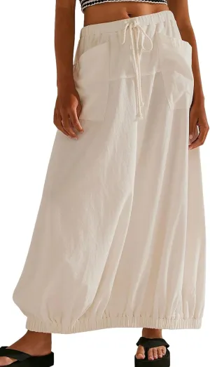 CHARTOU Women Baggy Parachute Skirt Comfy Casual Cotton Y2k Cargo Maxi Long Skirt