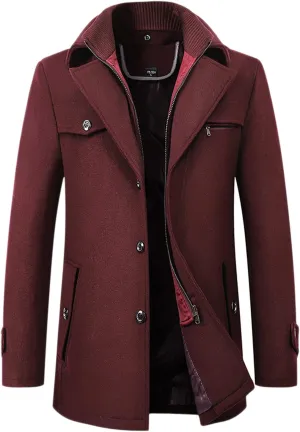 chouyatou Men's Winter Stylish Wool Blend Single Breasted Military Peacoat