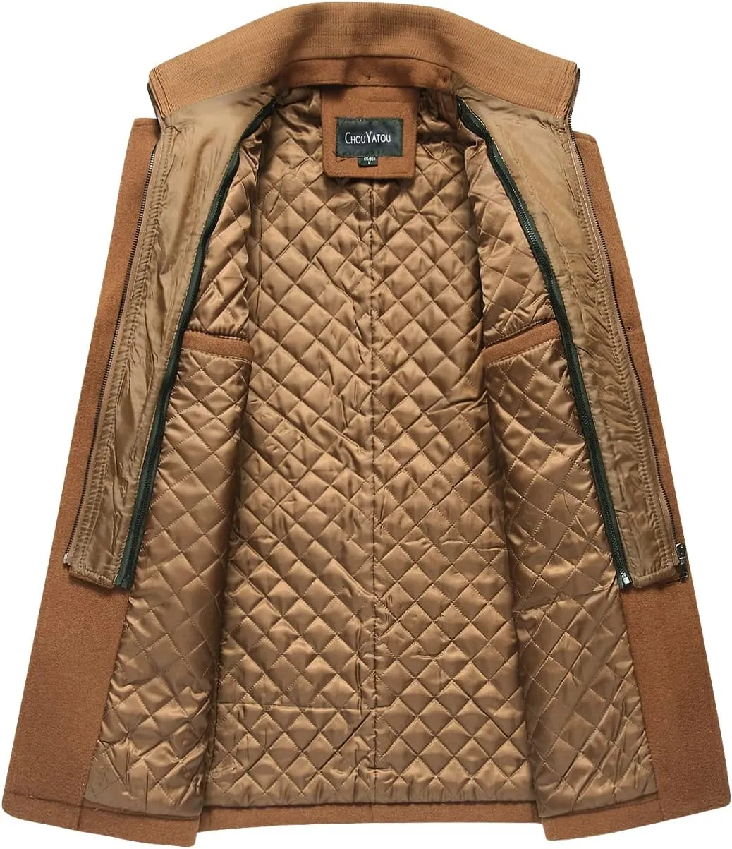chouyatou Men's Winter Stylish Wool Blend Single Breasted Military Peacoat