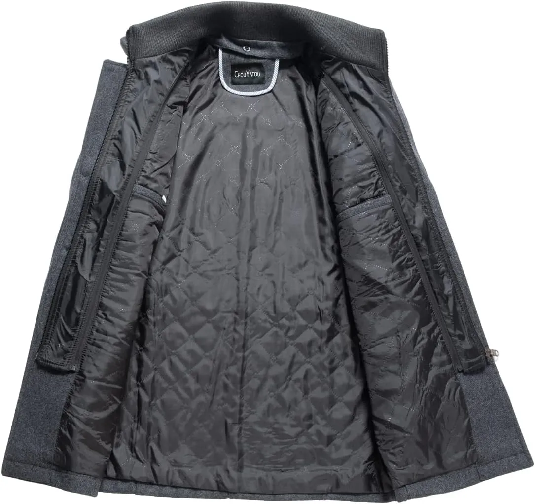 chouyatou Men's Winter Stylish Wool Blend Single Breasted Military Peacoat