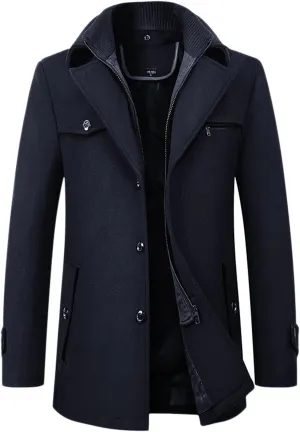 chouyatou Men's Winter Stylish Wool Blend Single Breasted Military Peacoat