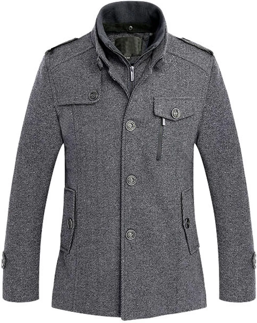 chouyatou Men's Winter Stylish Wool Blend Single Breasted Military Peacoat