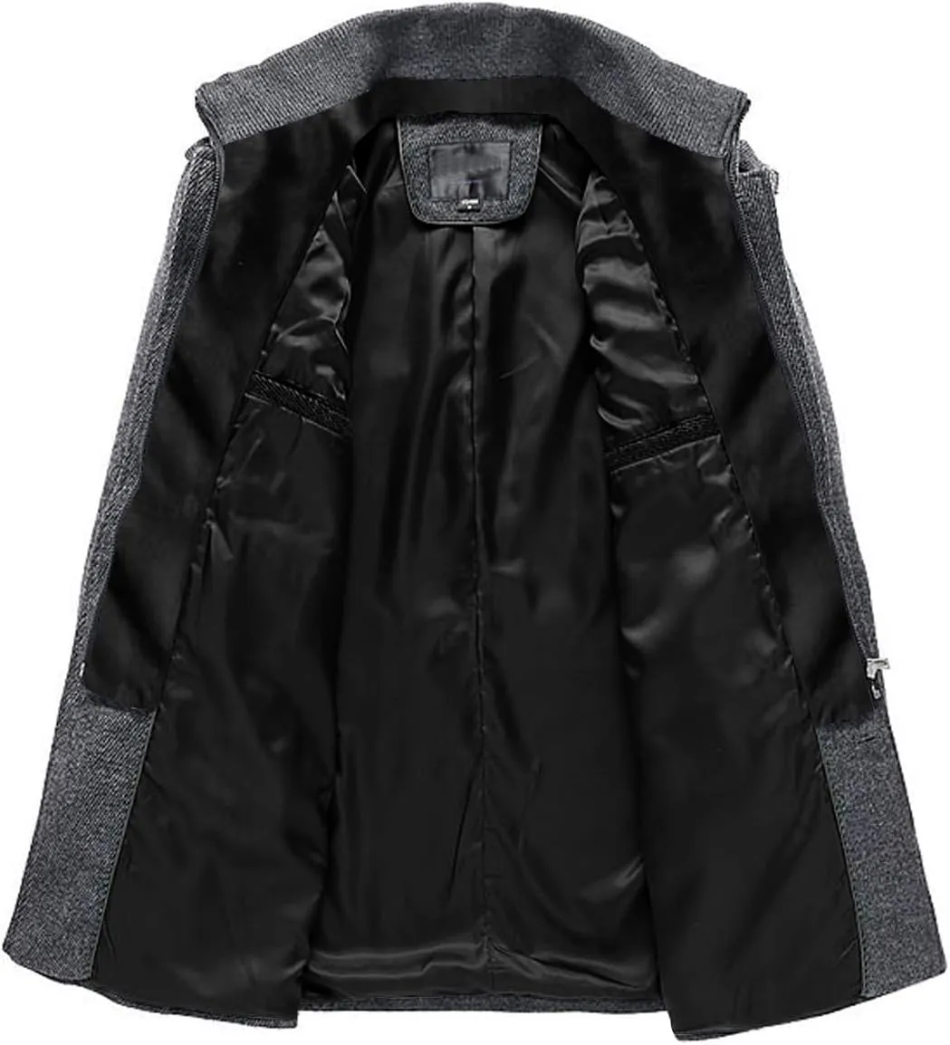 chouyatou Men's Winter Stylish Wool Blend Single Breasted Military Peacoat