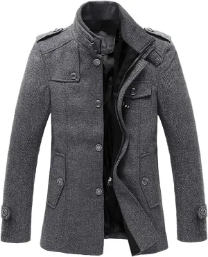 chouyatou Men's Winter Stylish Wool Blend Single Breasted Military Peacoat