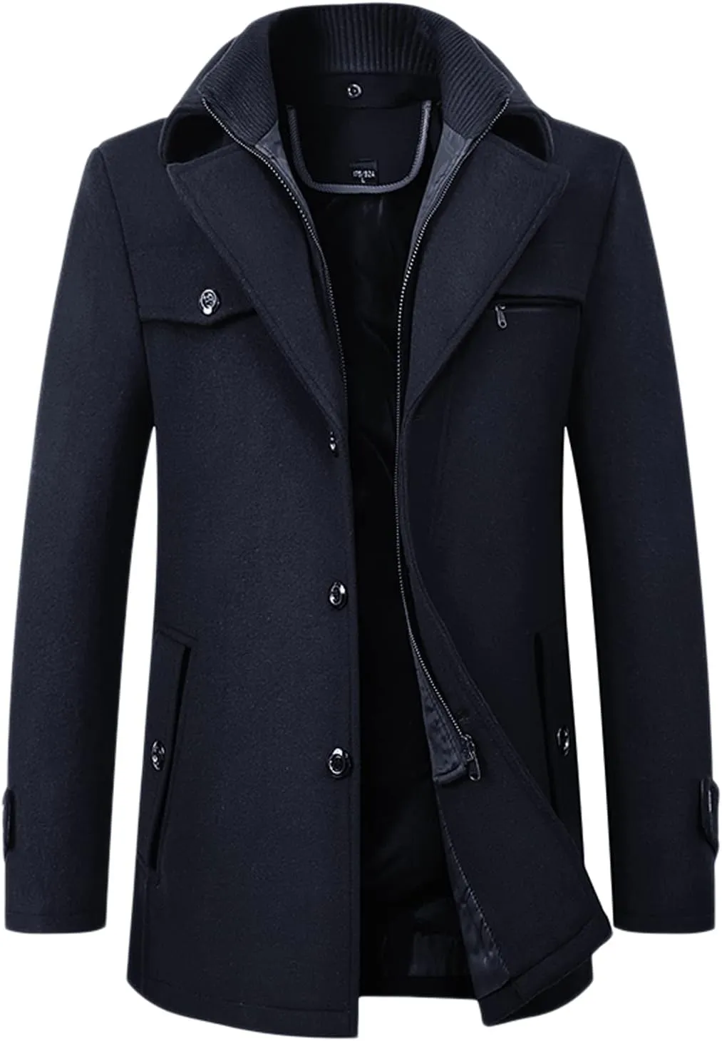 chouyatou Men's Winter Stylish Wool Blend Single Breasted Military Peacoat