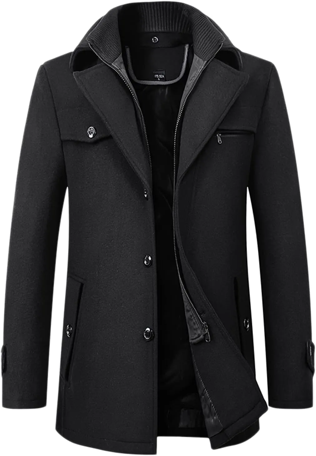 chouyatou Men's Winter Stylish Wool Blend Single Breasted Military Peacoat