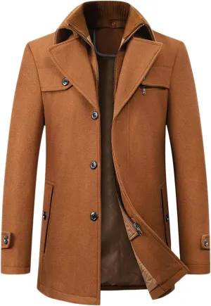 chouyatou Men's Winter Stylish Wool Blend Single Breasted Military Peacoat