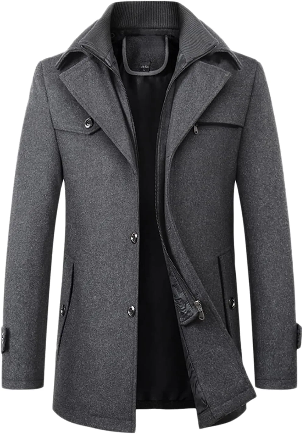 chouyatou Men's Winter Stylish Wool Blend Single Breasted Military Peacoat