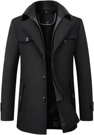 chouyatou Men's Winter Stylish Wool Blend Single Breasted Military Peacoat
