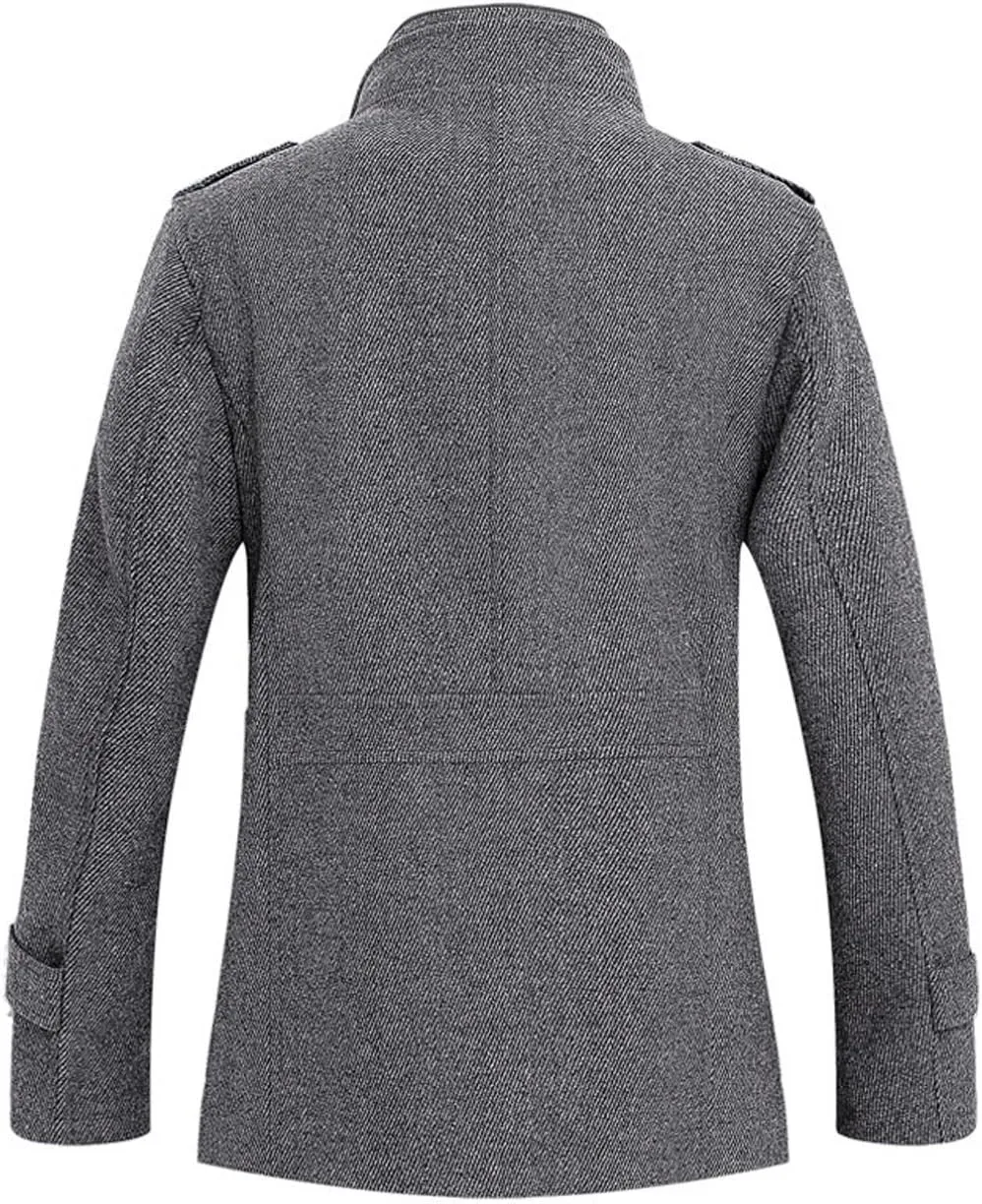 chouyatou Men's Winter Stylish Wool Blend Single Breasted Military Peacoat