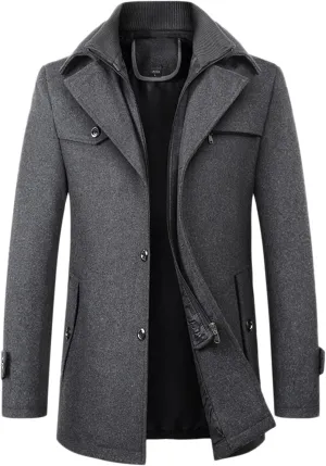 chouyatou Men's Winter Stylish Wool Blend Single Breasted Military Peacoat
