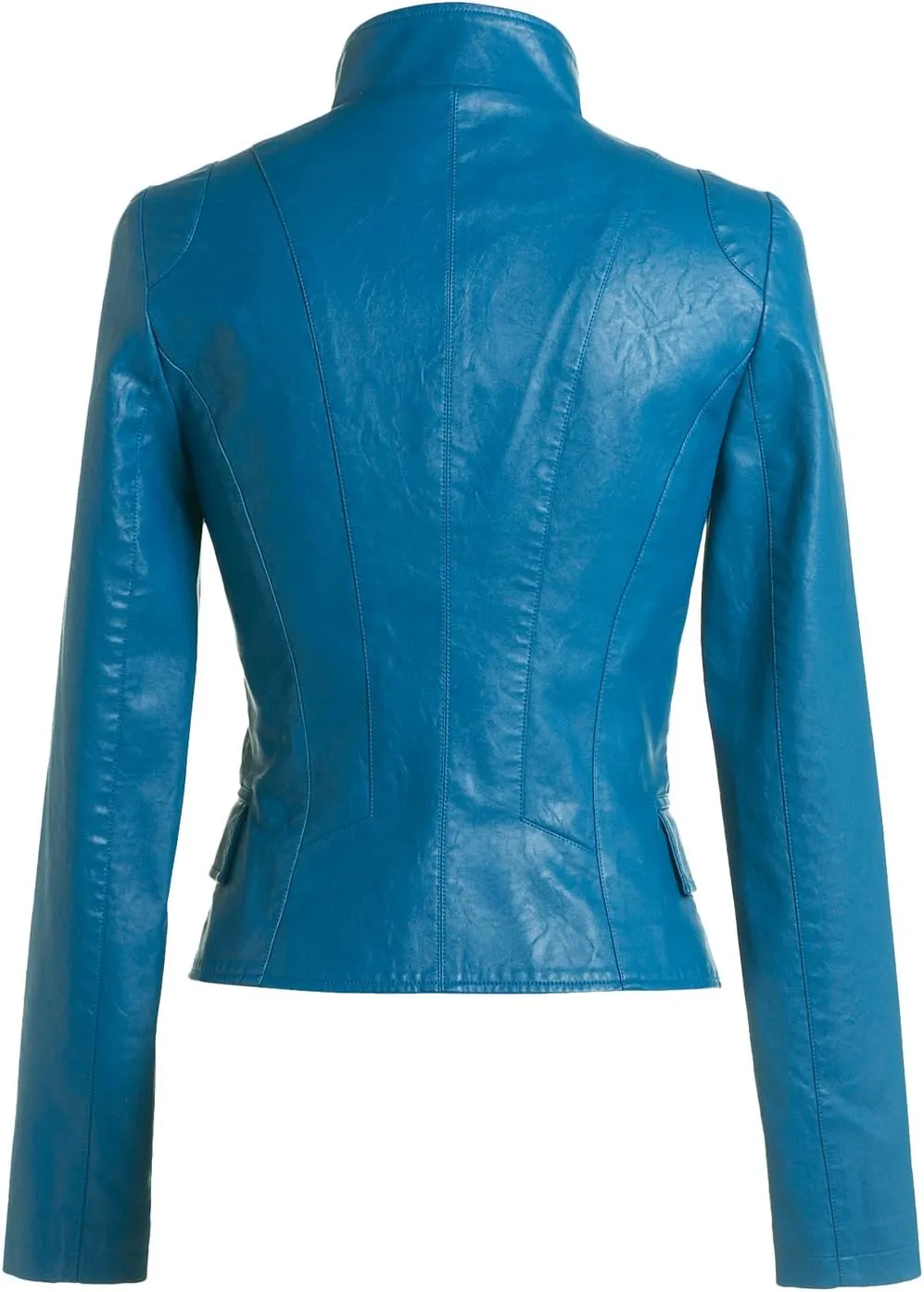 chouyatou Women's Stylish Oblique Zip Slim Faux Leather Biker Outerwear Jacket