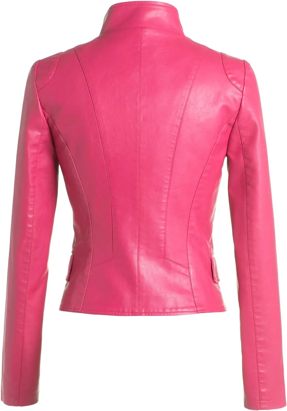 chouyatou Women's Stylish Oblique Zip Slim Faux Leather Biker Outerwear Jacket