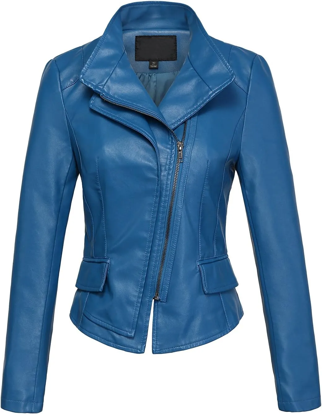 chouyatou Women's Stylish Oblique Zip Slim Faux Leather Biker Outerwear Jacket