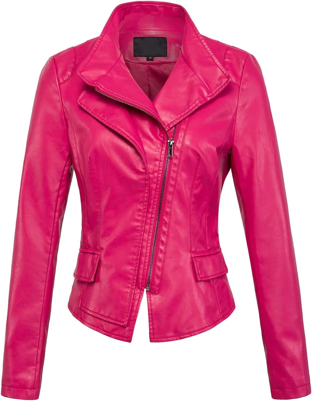 chouyatou Women's Stylish Oblique Zip Slim Faux Leather Biker Outerwear Jacket