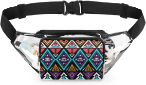 Clear Fanny Pack Stadium Approved Adjustable Artistic Aztec Boho Clear Belt Bag Cute Waist Pouch for Women Men Travel Sports Events Hiking Concerts