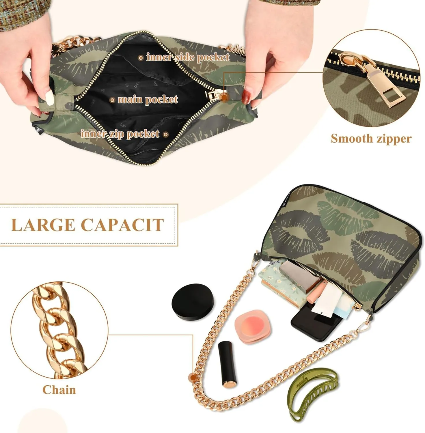 Coffee Beans Brown Evening Clutch Purse for Women Hobo Clutch Purse Chain One Shoulder Purse