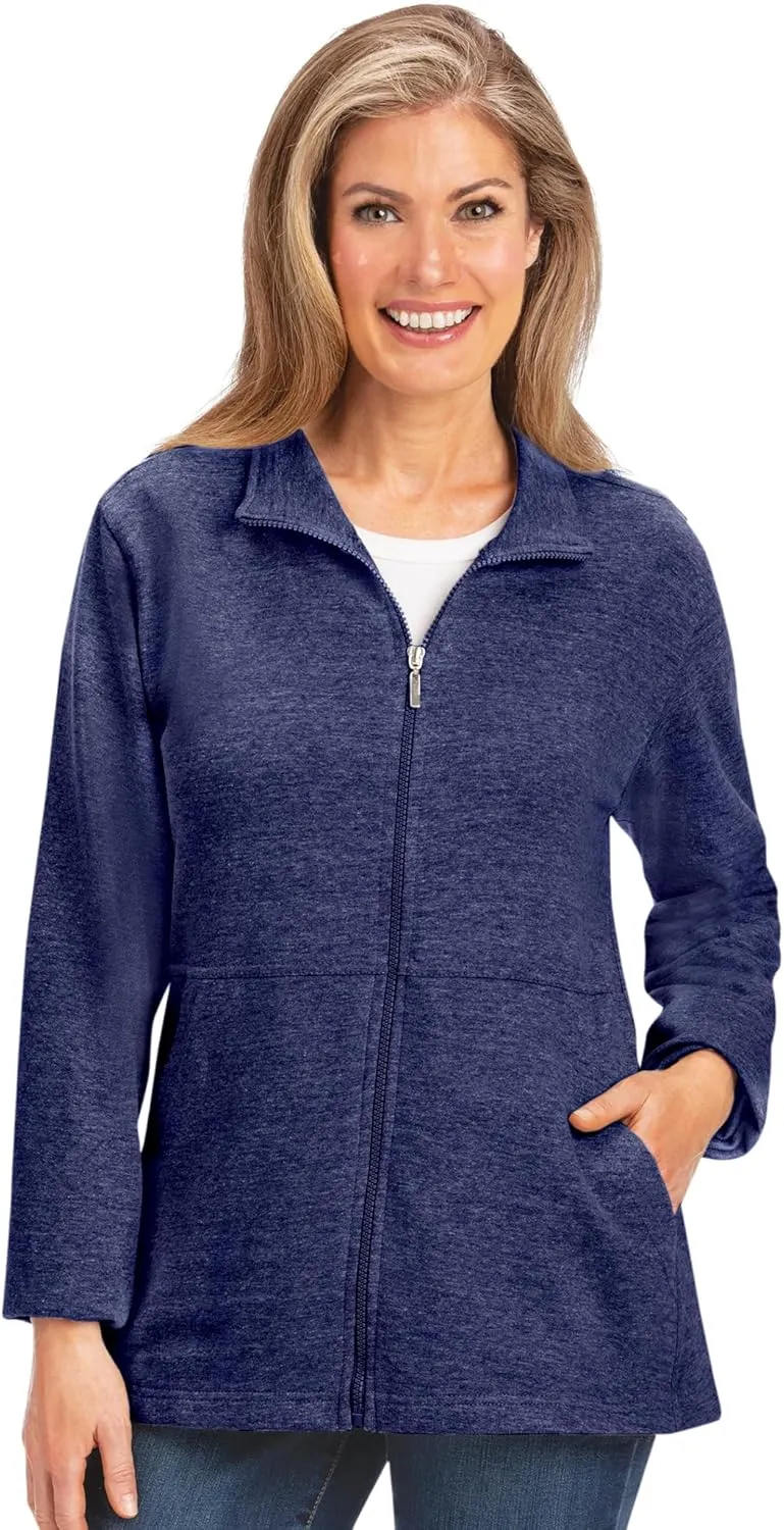 Collections Etc Stylish French Terry Zip Front Jacket with Flattering Collar