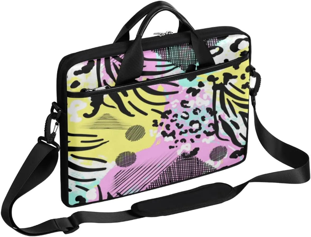Colorful Artistic Animal Print Laptop Shoulder Bag Computer Bag Sleeves Briefcase Laptop Shoulder Messenger Bag with Handle Strap, Fits Laptop 14-15.6 Inch