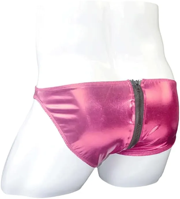 COMLIFE Men's Smooth Metallic Shiny Briefs Underwear Zip Up Bikini Swimsuit Panties Stage Clubwear