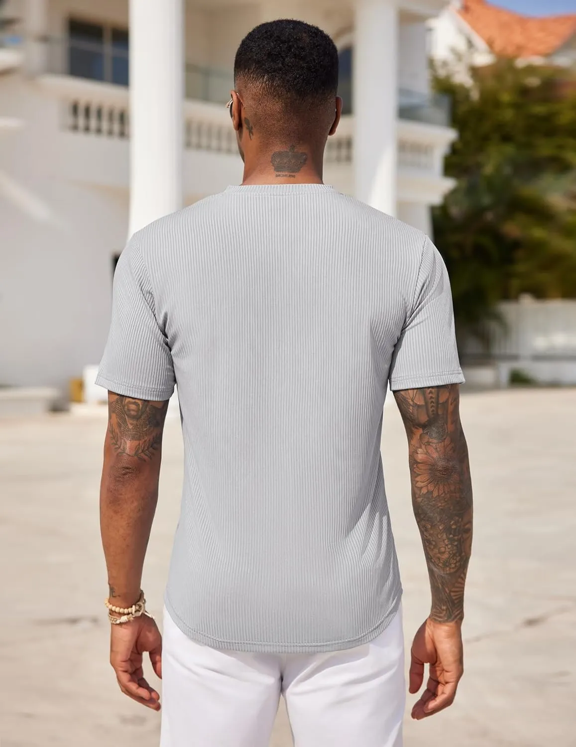 COOFANDY Mens Henley Shirts Short Sleeve Tshirt Basic Button Tees Summer Ribbed Pocket T Shirt Casual Stretch Tops