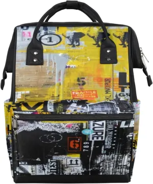 Creative Artistic Graffiti Black Yellow Diaper Bag Tote Large Capacity Waterproof with Adjustable Shoulder Strap and Pram Straps Mommy Bag for Hospital Beach Weekender Travel